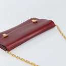 CELINE Chain Shoulder Bag Leather Red Gold Auth 169898V-6