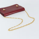 CELINE Chain Shoulder Bag Leather Red Gold Auth 169898V-7