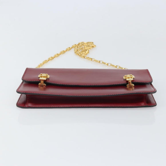 CELINE Chain Shoulder Bag Leather Red Gold Auth 169898V