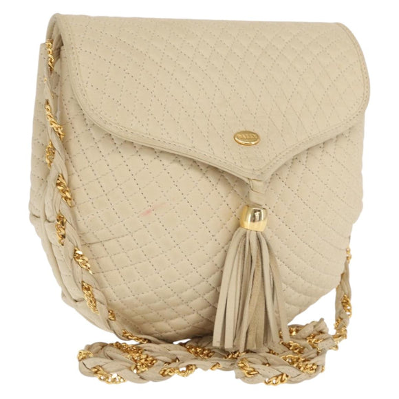 BALLY Shoulder Bag Leather Ivory Gold Auth 169900