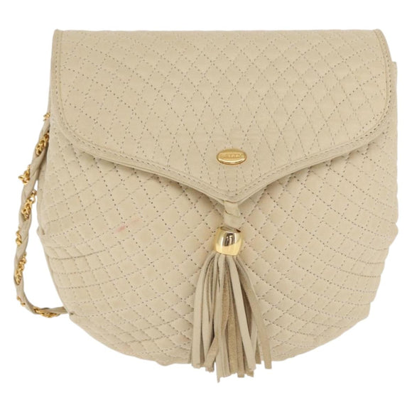 BALLY Shoulder Bag Leather Ivory Gold Auth 169900