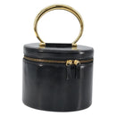 CELINE Vanity Hand Bag Leather Black Gold Auth 169907V-1