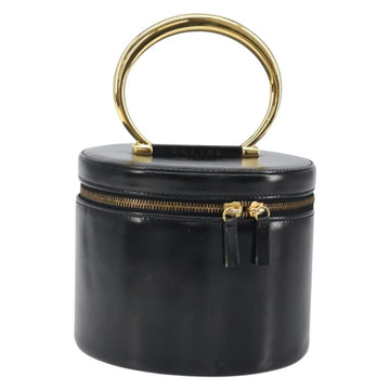 CELINE Vanity Hand Bag Leather Black Gold Auth 169907V