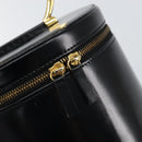 CELINE Vanity Hand Bag Leather Black Gold Auth 169907V-19