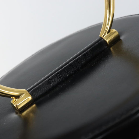 CELINE Vanity Hand Bag Leather Black Gold Auth 169907V