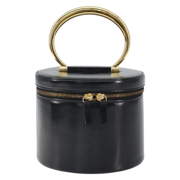CELINE Vanity Hand Bag Leather Black Gold Auth 169907V