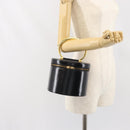 CELINE Vanity Hand Bag Leather Black Gold Auth 169907V-26