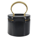 CELINE Vanity Hand Bag Leather Black Gold Auth 169907V-2