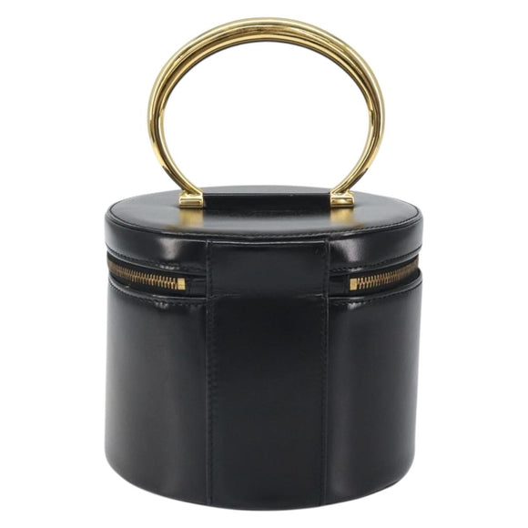 CELINE Vanity Hand Bag Leather Black Gold Auth 169907V