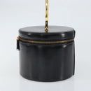 CELINE Vanity Hand Bag Leather Black Gold Auth 169907V-3