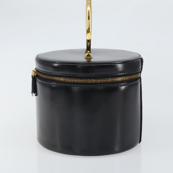 CELINE Vanity Hand Bag Leather Black Gold Auth 169907V