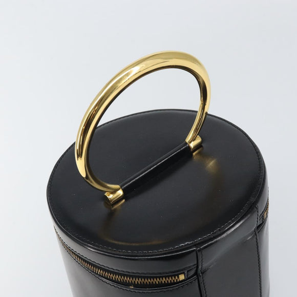 CELINE Vanity Hand Bag Leather Black Gold Auth 169907V