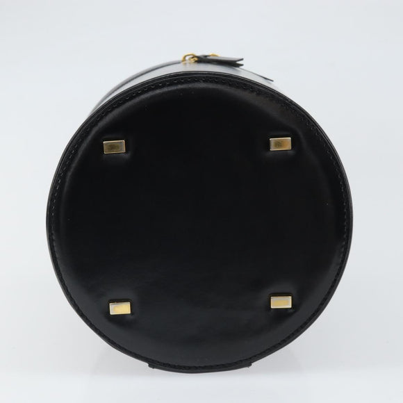 CELINE Vanity Hand Bag Leather Black Gold Auth 169907V