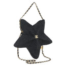 CHANEL Chain Shoulder Bag Raffia 2way Black Gold CC Auth 169908SM-1