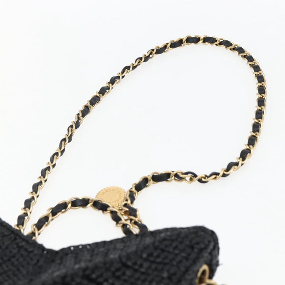 CHANEL Ketting Schoudertas Raffia 2-weg Zwart Goud CC Auth 169908SM