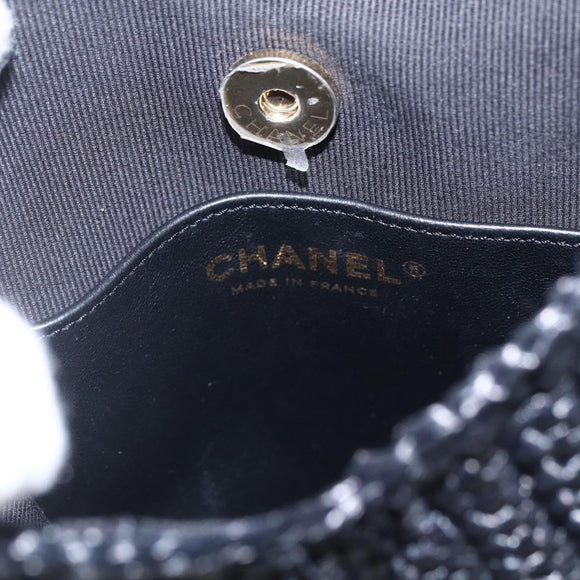 CHANEL Ketting Schoudertas Raffia 2-weg Zwart Goud CC Auth 169908SM