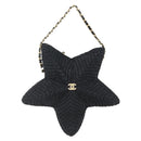 CHANEL Chain Shoulder Bag Raffia 2way Black Gold CC Auth 169908SM-2