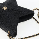 CHANEL Chain Shoulder Bag Raffia 2way Black Gold CC Auth 169908SM-6