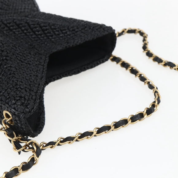 CHANEL Ketting Schoudertas Raffia 2-weg Zwart Goud CC Auth 169908SM