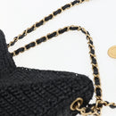 CHANEL Chain Shoulder Bag Raffia 2way Black Gold CC Auth 169908SM-8