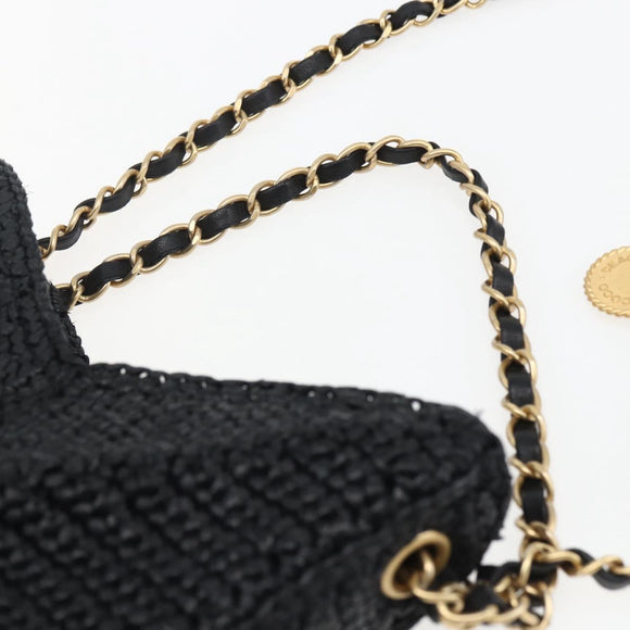 CHANEL Ketting Schoudertas Raffia 2-weg Zwart Goud CC Auth 169908SM