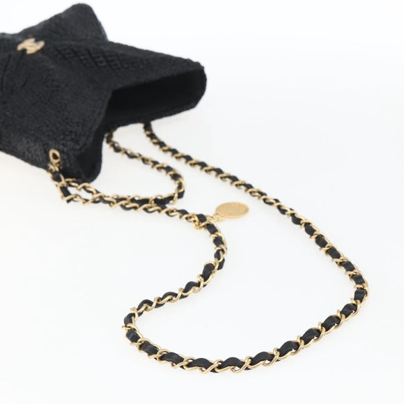 CHANEL Ketting Schoudertas Raffia 2-weg Zwart Goud CC Auth 169908SM