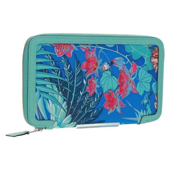 HERMES Sokwar Flamingo Party Long Wallet Silk Blue Auth 169913SAV