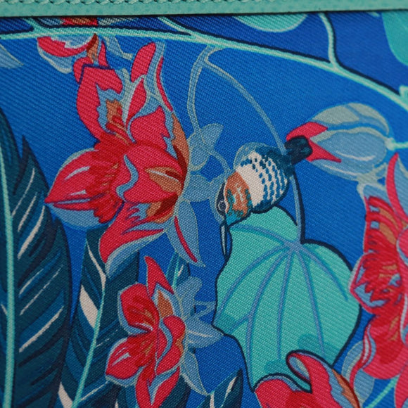 HERMES Sokwar Flamingo Party Long Wallet Silk Blue Auth 169913SAV