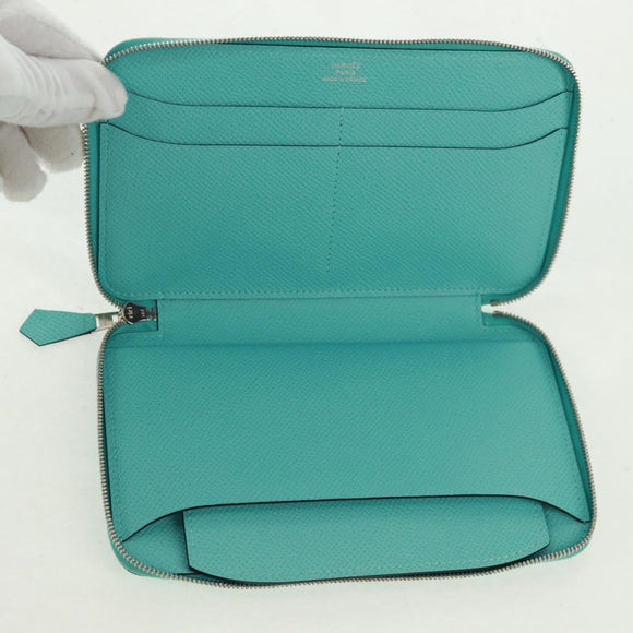 HERMES Sokwar Flamingo Party Long Wallet Silk Blue Auth 169913SAV