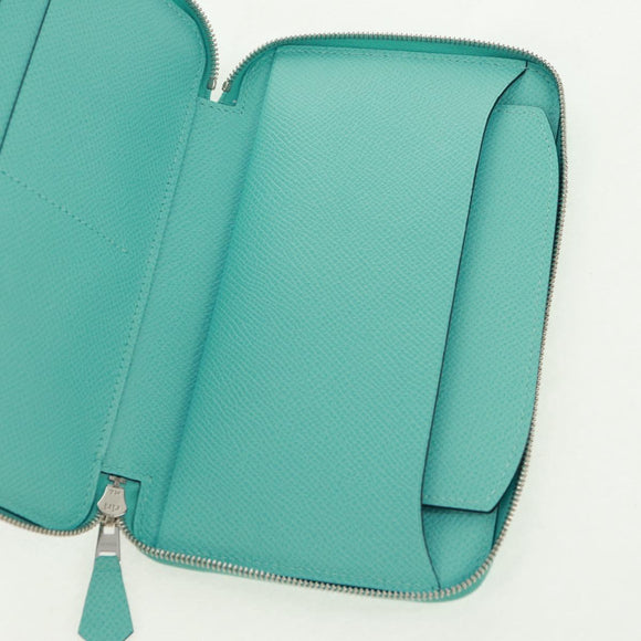 HERMES Sokwar Flamingo Party Long Wallet Silk Blue Auth 169913SAV