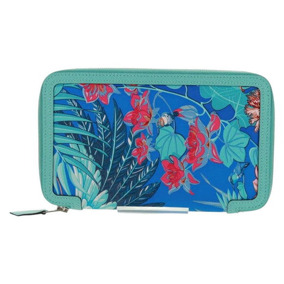 HERMES Sokwar Flamingo Party Long Wallet Silk Blue Auth 169913SAV