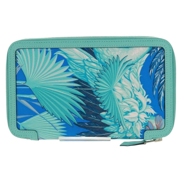 HERMES Sokwar Flamingo Party Long Wallet Silk Blue Auth 169913SAV