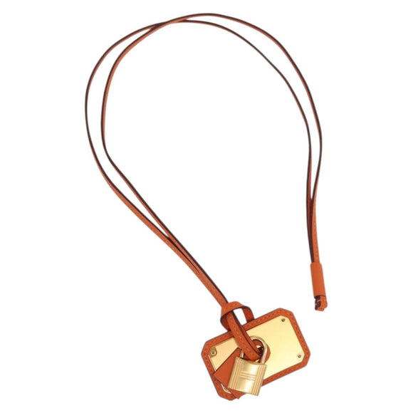 HERMES Okelley GM Necklace Leather Orange Auth 169916SAV