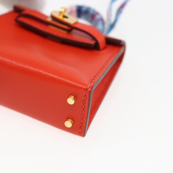 HERMES Micro Kelly Twilly Bag Charm Leather Orange Auth 169917SM