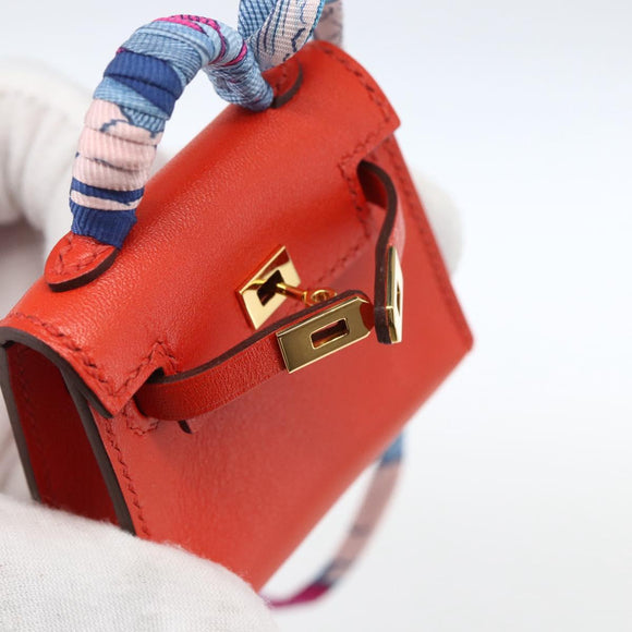 HERMES Micro Kelly Twilly Bag Charm Leather Orange Auth 169917SM