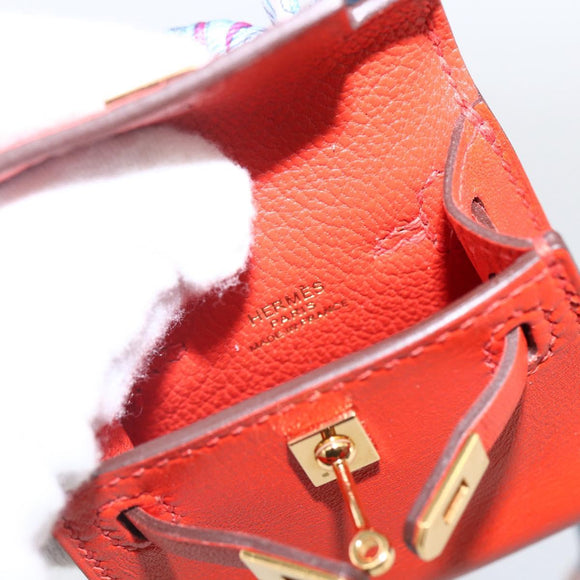 HERMES Micro Kelly Twilly Bag Charm Leather Orange Auth 169917SM