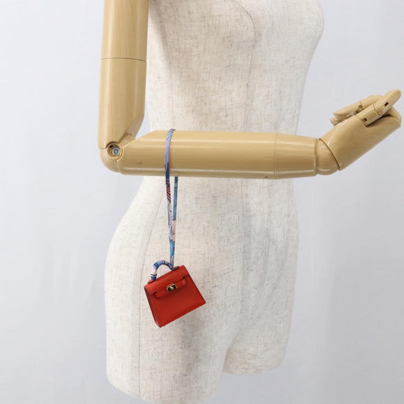 HERMES Micro Kelly Twilly Bag Charm Leather Orange Auth 169917SM