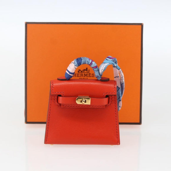 HERMES Micro Kelly Twilly Bag Charm Leather Orange Auth 169917SM