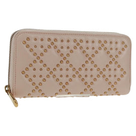 Christian Dior Cannage Studs Long Wallet Lamb Skin Pink Gold Auth 169933M
