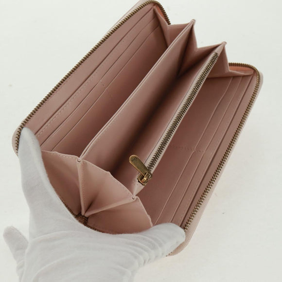 Christian Dior Cannage Studs Long Wallet Lamb Skin Pink Gold Auth 169933M