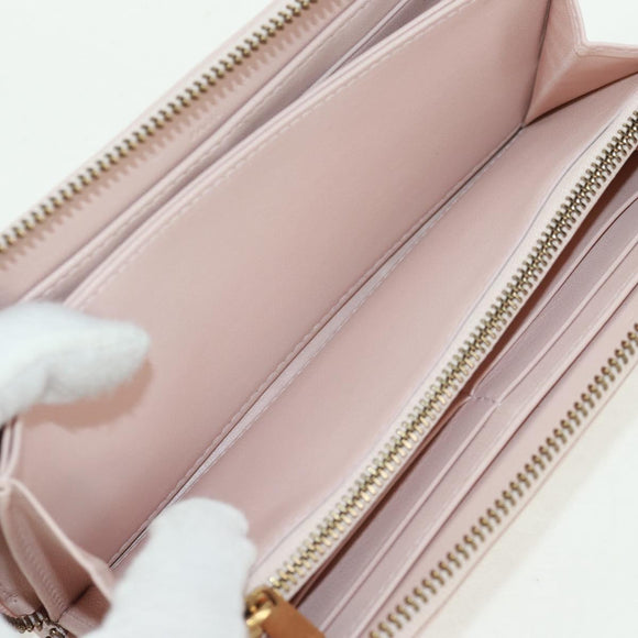 Christian Dior Cannage Studs Long Wallet Lamb Skin Pink Gold Auth 169933M