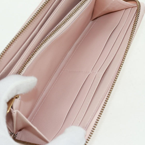 Christian Dior Cannage Studs Long Wallet Lamb Skin Pink Gold Auth 169933M