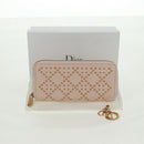 Christian Dior Cannage Studs Long Wallet Lamb Skin Pink Gold Auth 169933M-12