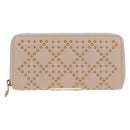 Christian Dior Cannage Studs Long Wallet Lamb Skin Pink Gold Auth 169933M-13
