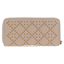 Christian Dior Cannage Studs Long Wallet Lamb Skin Pink Gold Auth 169933M - 0