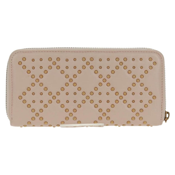 Christian Dior Cannage Studs Long Wallet Lamb Skin Pink Gold Auth 169933M