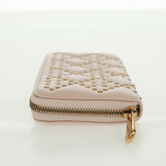 Christian Dior Cannage Studs Long Wallet Lamb Skin Pink Gold Auth 169933M