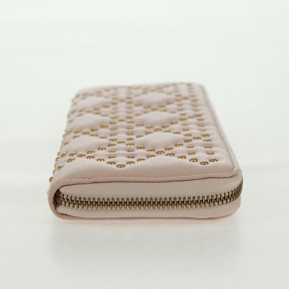 Christian Dior Cannage Studs Long Wallet Lamb Skin Pink Gold Auth 169933M