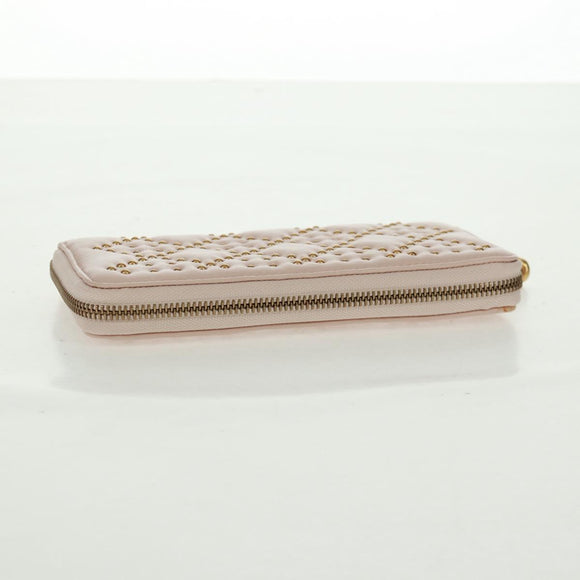 Christian Dior Cannage Studs Long Wallet Lamb Skin Pink Gold Auth 169933M
