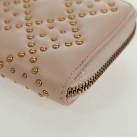 Christian Dior Cannage Studs Long Wallet Lamb Skin Pink Gold Auth 169933M